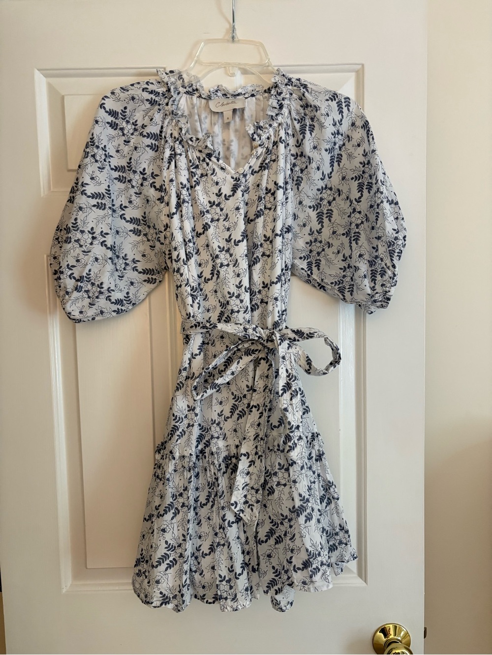 Cleobella Puff-Sleeve Floral Dress - White & Blue, size small